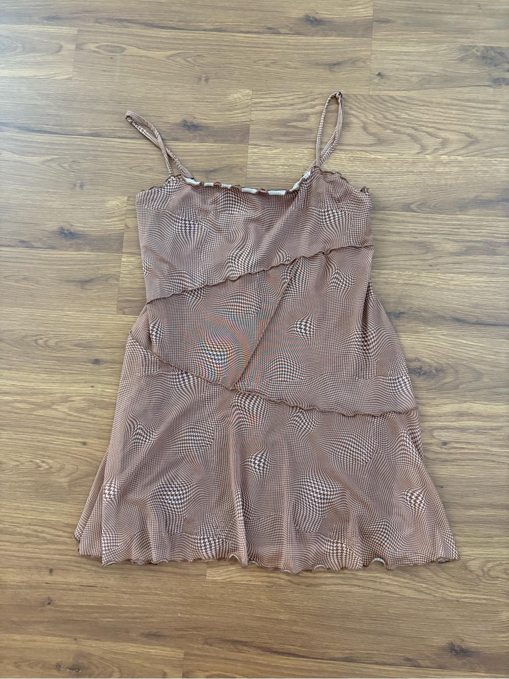 Urban Outfitters Brown Patterned Spaghetti-Strap Mini Dress